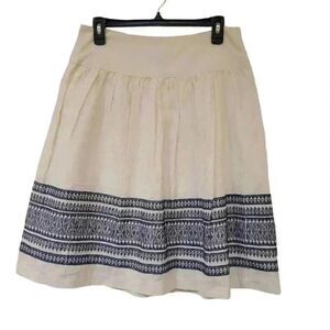 DE Collection Women's Cream & Navy Cotton Embroidered Lined Full Skirt